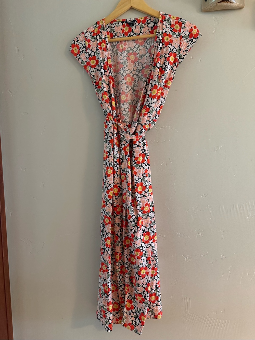 J. Crew Floral Wrap Maxi Dress in Coral, Black and Cream